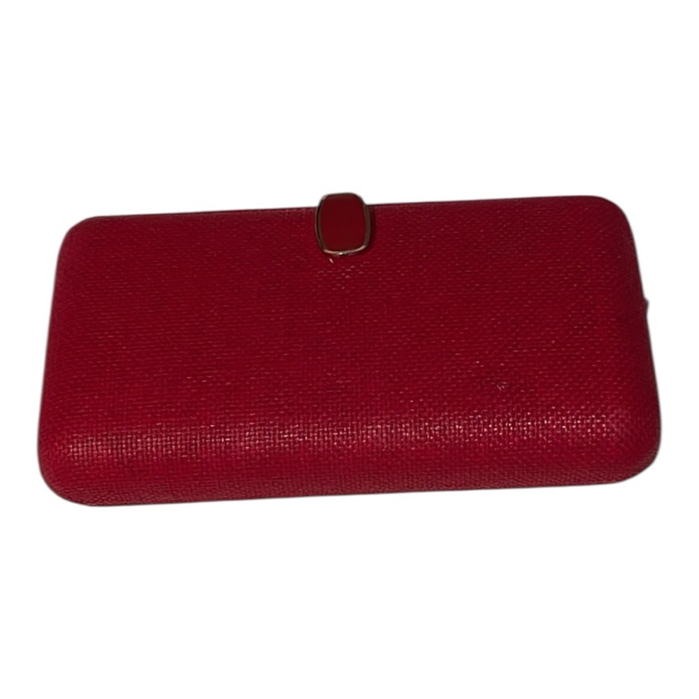 Banana Republic Red Hard Shell Clutch Evening Bag Gold Tone Closure - Picture 3 of 10